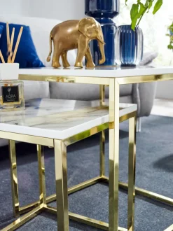 FineBuy Beistelltisch 2er Set Couchtisch Marmor Optik Wohnzimmertisch Eckig