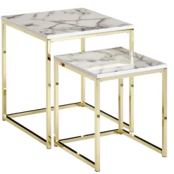 FineBuy Beistelltisch 2er Set Couchtisch Marmor Optik Wohnzimmertisch Eckig
