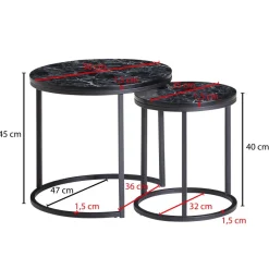 FineBuy Beistelltisch 2er Set Couchtisch Marmor Optik Wohnzimmertisch Rund Tisch
