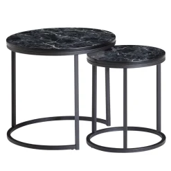 FineBuy Beistelltisch 2er Set Couchtisch Marmor Optik Wohnzimmertisch Rund Tisch