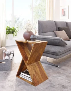 FineBuy Beistelltisch Holz Massiv 43x60x30cm Wohnzimmertisch Couchtisch Tisch