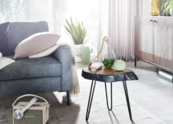 FineBuy Beistelltisch Holz Wohnzimmertisch Massiv Baumkante Wohnzimmer Tisch