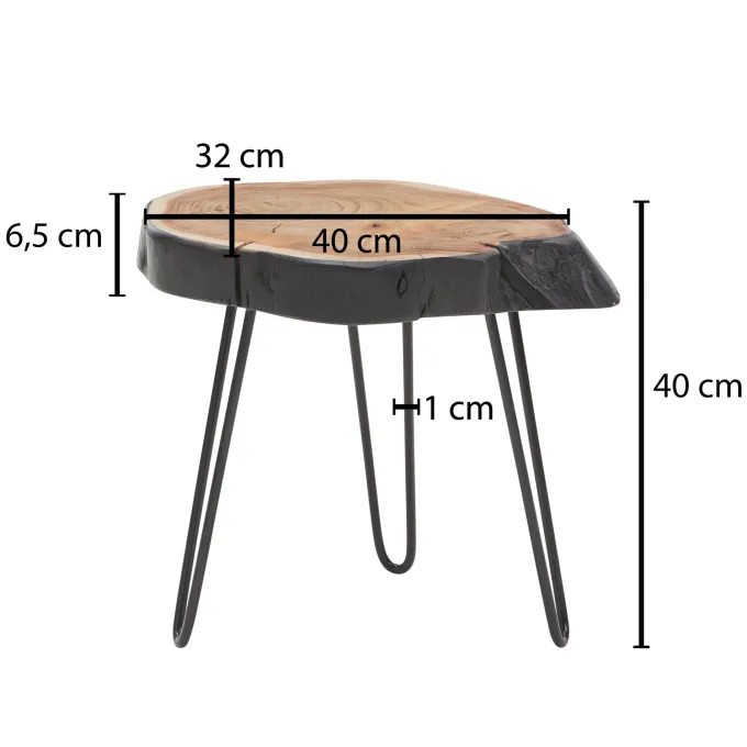 FineBuy Beistelltisch Holz Wohnzimmertisch Massiv Baumkante Wohnzimmer Tisch