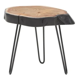 FineBuy Beistelltisch Holz Wohnzimmertisch Massiv Baumkante Wohnzimmer Tisch