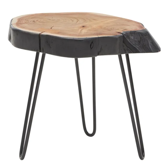 FineBuy Beistelltisch Holz Wohnzimmertisch Massiv Baumkante Wohnzimmer Tisch