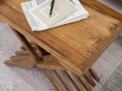 FineBuy Beistelltisch klappbar Massiv-Holz Couchtisch Klapptisch Serviertablett