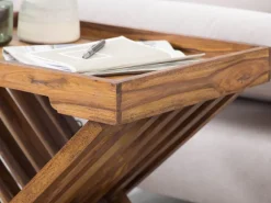 FineBuy Beistelltisch klappbar Massiv-Holz Couchtisch Klapptisch Serviertablett
