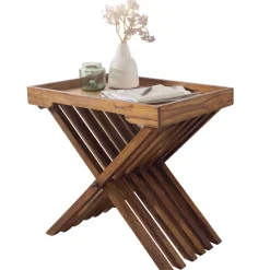 FineBuy Beistelltisch klappbar Massiv-Holz Couchtisch Klapptisch Serviertablett