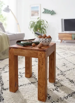 FineBuy Beistelltisch Massivholz 35x35cm Wohnzimmertisch Landhausstil Couchtisch
