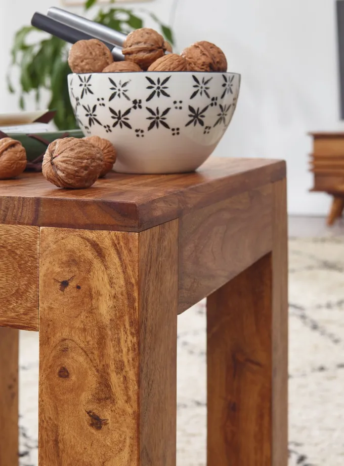 FineBuy Beistelltisch Massivholz 35x35cm Wohnzimmertisch Landhausstil Couchtisch