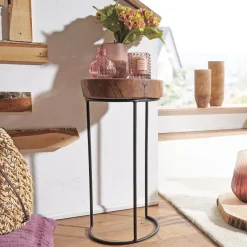 FineBuy Beistelltisch Massiv Wohnzimmertisch Holz Baumstamm Tisch Echt-Holz