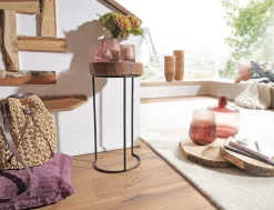FineBuy Beistelltisch Massiv Wohnzimmertisch Holz Baumstamm Tisch Echt-Holz