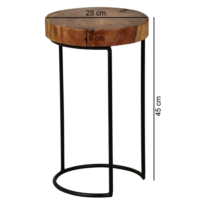 FineBuy Beistelltisch Massivholz Wohnzimmertisch Metallbeine Landhaus Baumstamm