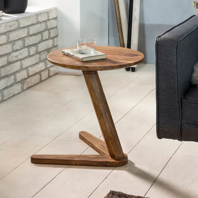 FineBuy Beistelltisch Massivholz Anstelltisch Rund Wohnzimmertisch Landhausstil