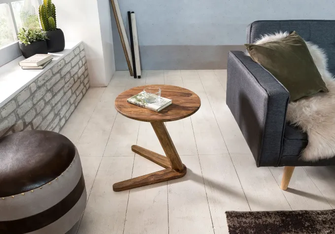 FineBuy Beistelltisch Massivholz Anstelltisch Rund Wohnzimmertisch Landhausstil