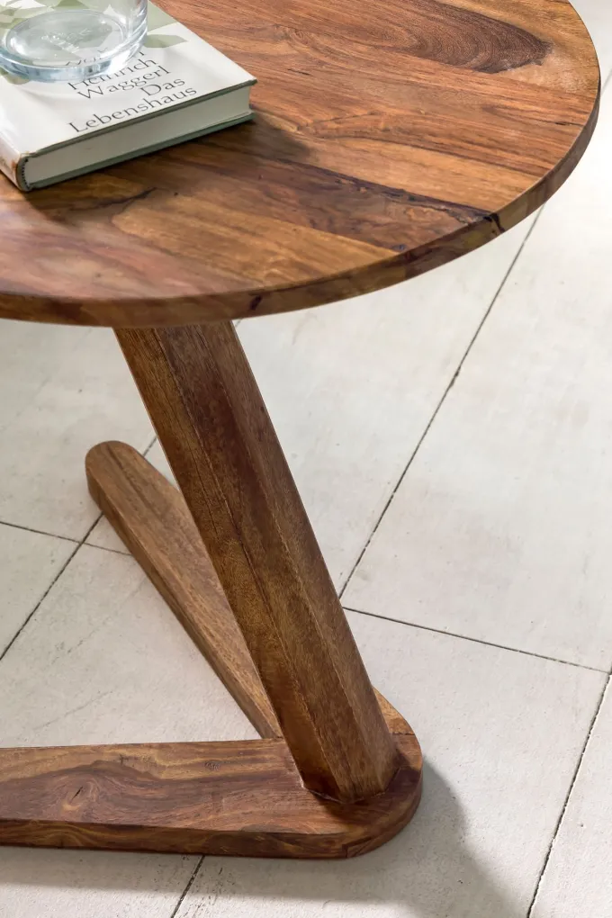 FineBuy Beistelltisch Massivholz Anstelltisch Rund Wohnzimmertisch Landhausstil