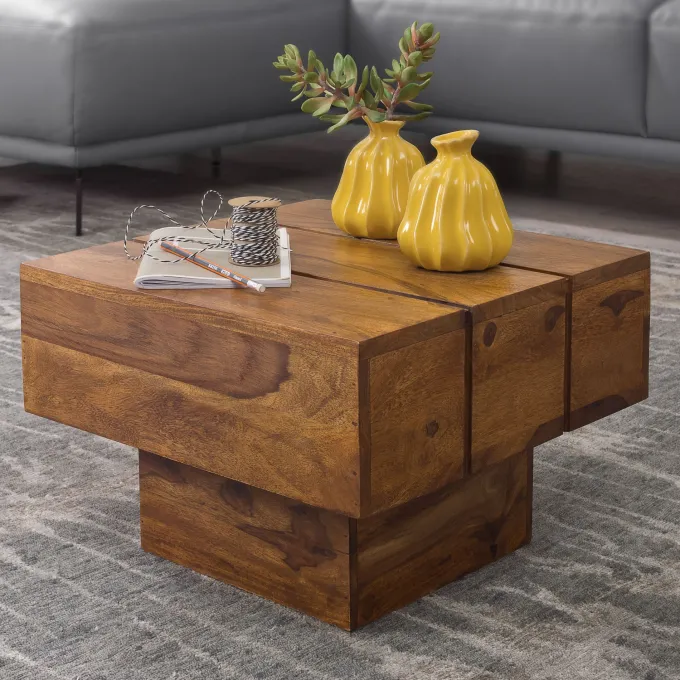 FineBuy Beistelltisch Massivholz Wohnzimmertisch Ø 44cm Couchtisch Landhaus-Stil