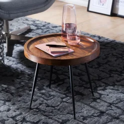 FineBuy Beistelltisch rund 46x40x46cm Sheesham massiv Holz Metall Couchtisch