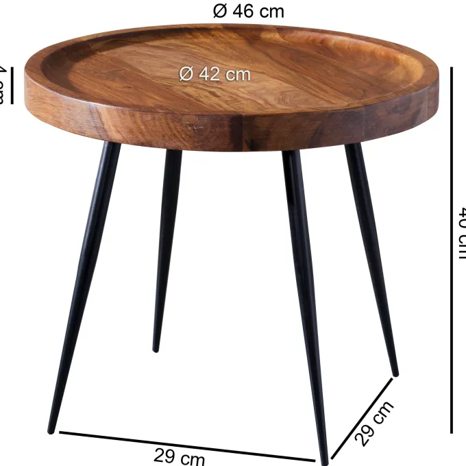 FineBuy Beistelltisch rund 46x40x46cm Sheesham massiv Holz Metall Couchtisch