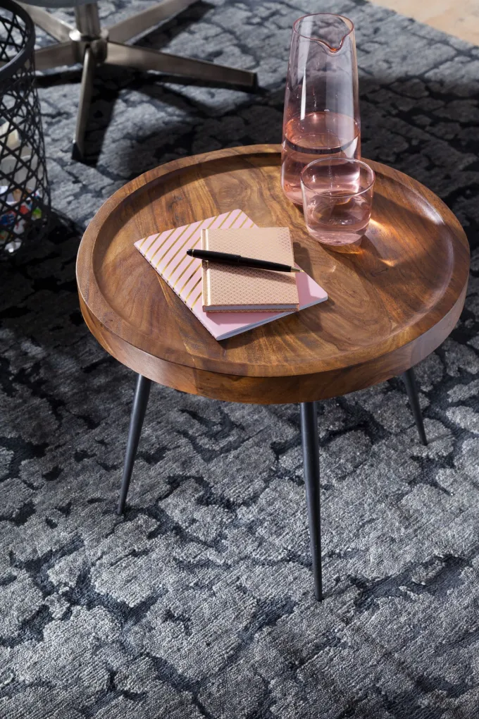 FineBuy Beistelltisch rund 46x40x46cm Sheesham massiv Holz Metall Couchtisch