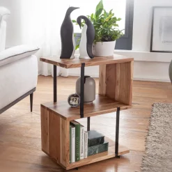 FineBuy Beistelltisch S-From 45x60x30 cm Akazie Dekotisch Sofatisch Holz Metall