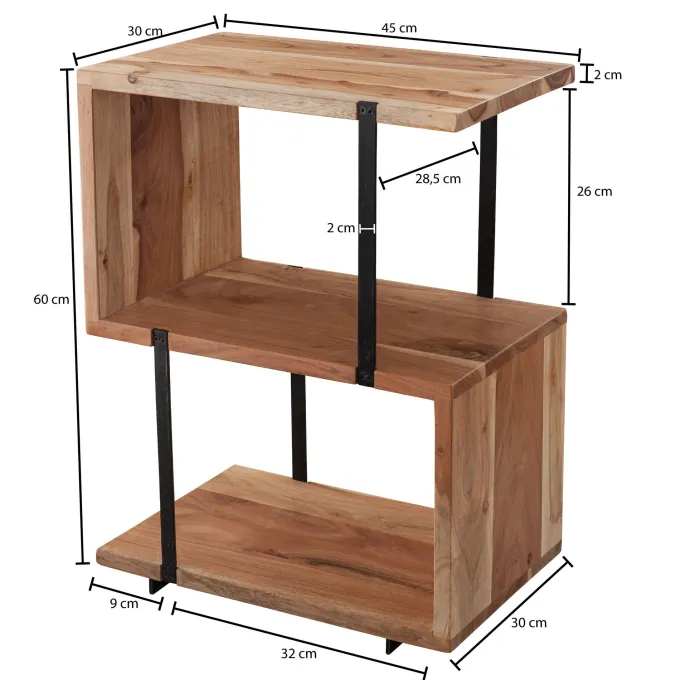 FineBuy Beistelltisch S-From 45x60x30 cm Akazie Dekotisch Sofatisch Holz Metall