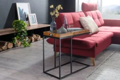 FineBuy Beistelltisch Sheesham massiv Holz Tabletttisch Abstelltisch Holz Metall