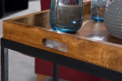 FineBuy Beistelltisch Sheesham massiv Holz Tabletttisch Abstelltisch Holz Metall