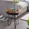 FineBuy Beistelltisch Ø43 Sheesham Massivholz Couchtisch Metall Wohnzimmertisch