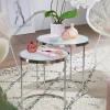 FineBuy Beistelltisch 2tlg Rund Wohnzimmertisch Weiß Glas Couchtisch Silber