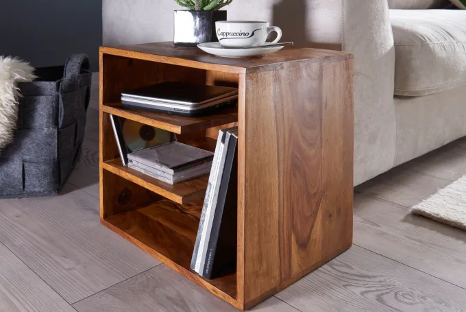 FineBuy Beistelltisch 43x43x30 cm Wohnzimmertisch Holz massiv Nachttisch