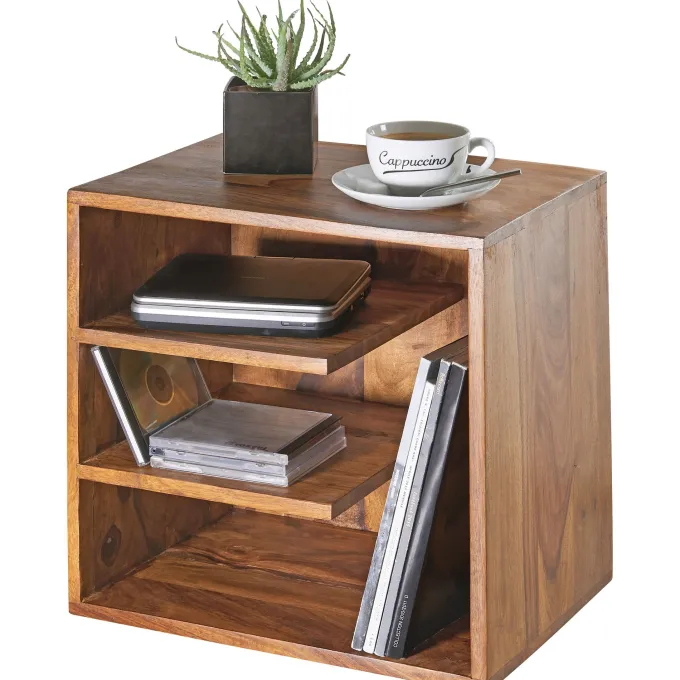 FineBuy Beistelltisch 43x43x30 cm Wohnzimmertisch Holz massiv Nachttisch