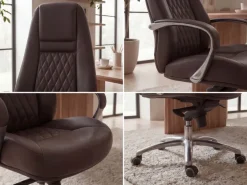 FineBuy Bürostuhl Echtleder Schreibtischstuhl ergonomisch Chefsessel Drehstuhl
