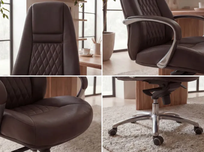 FineBuy Bürostuhl Echtleder Schreibtischstuhl ergonomisch Chefsessel Drehstuhl