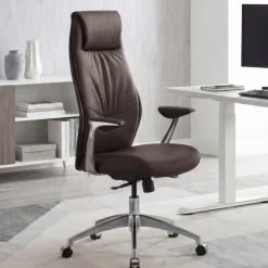 FineBuy Bürostuhl Echt-Leder Schreibtischstuhl Chefsessel Drehstuhl 120KG