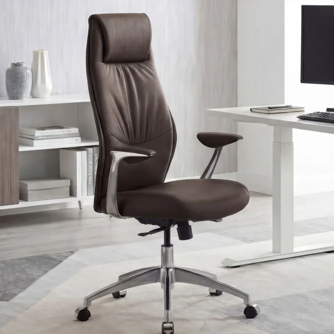 FineBuy Bürostuhl Echt-Leder Schreibtischstuhl Chefsessel Drehstuhl 120KG