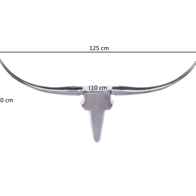 FineBuy Bull Geweih L Wanddekoration 125 cm breit Aluminium silber Wandgeweih