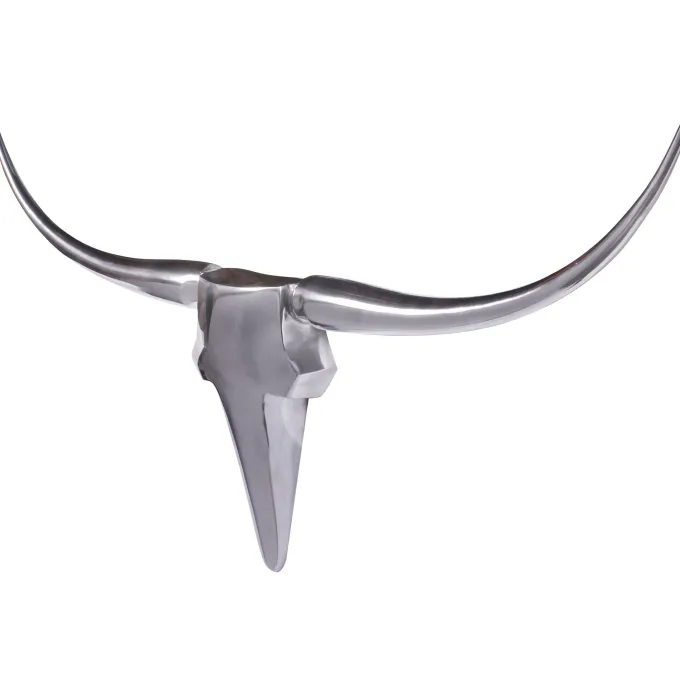 FineBuy Bull Geweih L Wanddekoration 125 cm breit Aluminium silber Wandgeweih