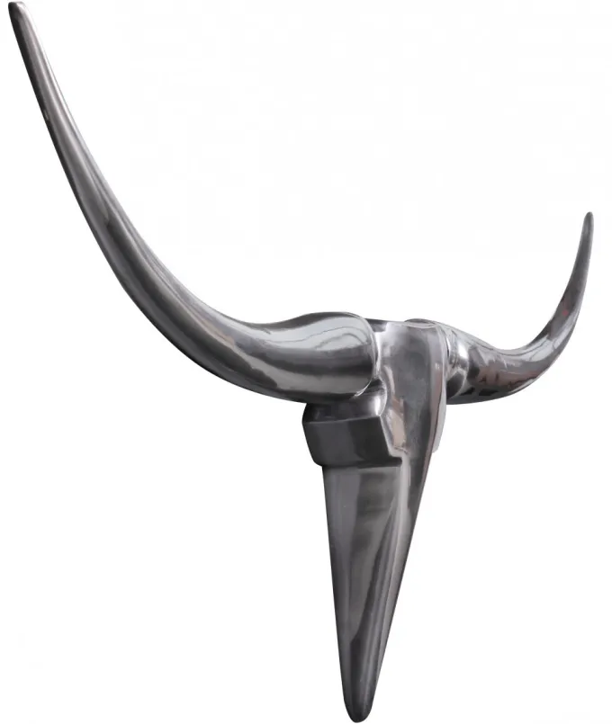 FineBuy Bull Geweih S Wanddekoration 74cm breit Alu Aluminium silber Wandgeweih