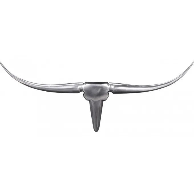FineBuy Bull Geweih S Wanddekoration 74cm breit Alu Aluminium silber Wandgeweih