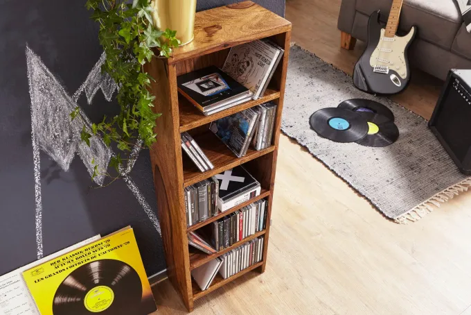 FineBuy CD Regal Massivholz Standregal 90 cm CD-Aufbewahrung Landhaus 5 Fächer