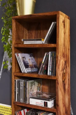 FineBuy CD Regal Massivholz Standregal 90 cm CD-Aufbewahrung Landhaus 5 Fächer
