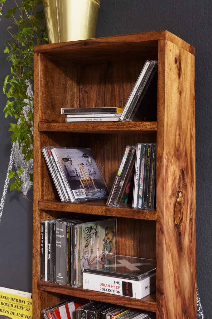 FineBuy CD Regal Massivholz Standregal 90 cm CD-Aufbewahrung Landhaus 5 Fächer