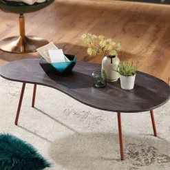 FineBuy Couchtisch Akazie Massivholz 122cm Wohnzimmertisch Retro Nierenform