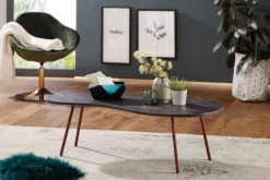 FineBuy Couchtisch Akazie Massivholz 122cm Wohnzimmertisch Retro Nierenform