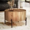 FineBuy Couchtisch Akazie Massivholz rund 60 cm · Wohnzimmertisch in Trommelform