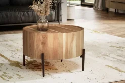 FineBuy Couchtisch Akazie Massivholz rund 60 cm · Wohnzimmertisch in Trommelform