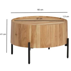 FineBuy Couchtisch Akazie Massivholz rund 60 cm · Wohnzimmertisch in Trommelform