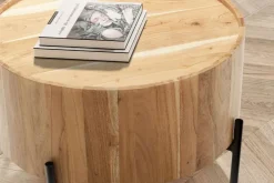 FineBuy Couchtisch Akazie Massivholz rund 60 cm · Wohnzimmertisch in Trommelform