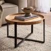 FineBuy Couchtisch Akazie Massivholz rund 60cm Wohnzimmertisch Kreuzgestell